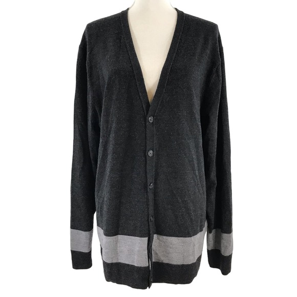 Unisex 100% Wool Colorblock Long Sleeve Button Front Cardigan Sweater Size XL - Picture 2 of 10